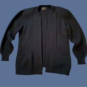 Vintage Baby Alpaca Open Black Cardigan Sweater Shoulder Pads Peru